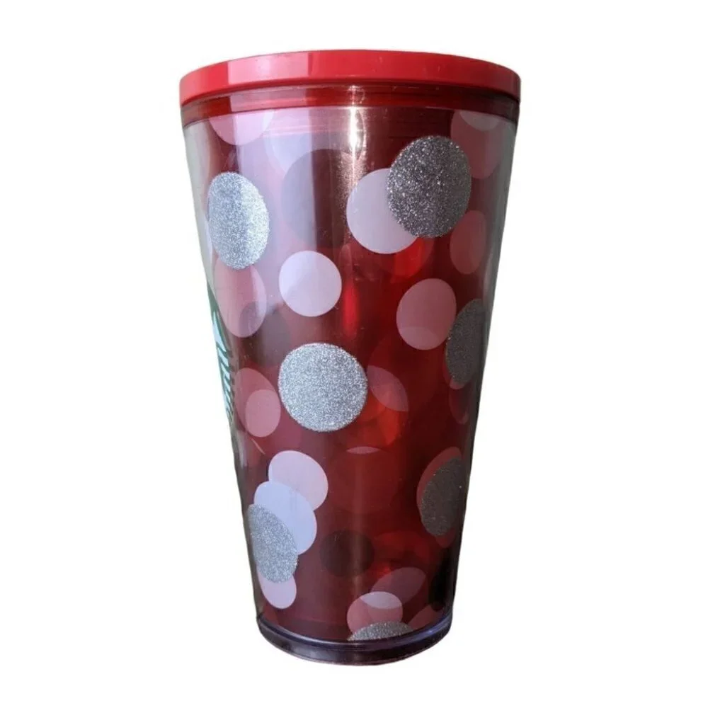 Starbucks 2019 Holiday Red Silver Circles Polka Dot Tumbler 16oz